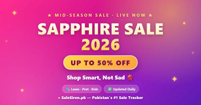 Sapphire sale 2026 — up to 50% off mid season sale on lawn, pret and kids
