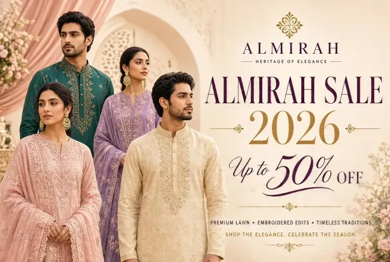 Almirah sale 2026 up to 50% off premium lawn, embroidered edits and stitched suits