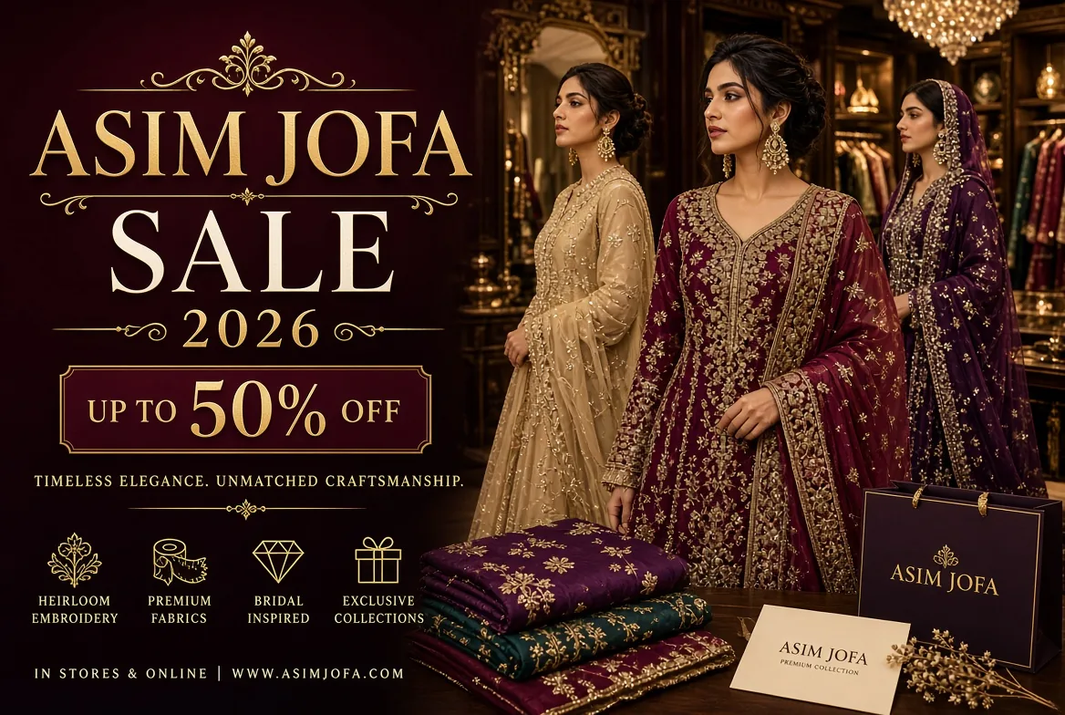 Asim Jofa sale 2026 up to 50% off heirloom embroidery, premium fabrics and bridal inspired