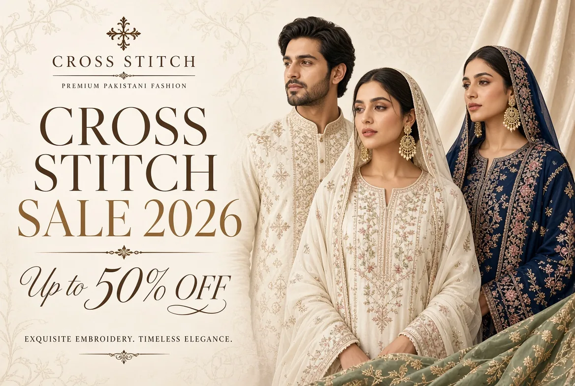 Cross Stitch sale 2026 up to 50% off embroidered suits, silk pants and pret in Pakistan