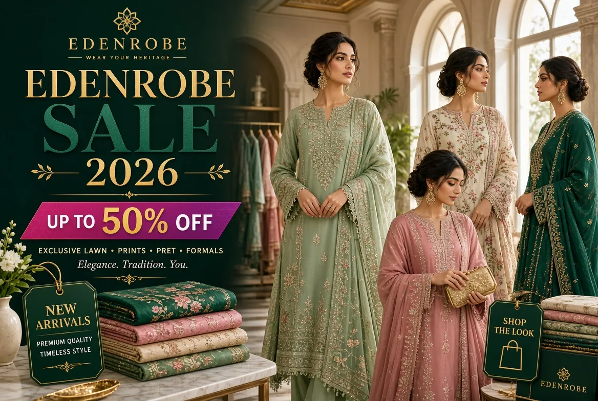 Edenrobe sale 2026 up to 50% off lawn, prints, pret and formals in Pakistan