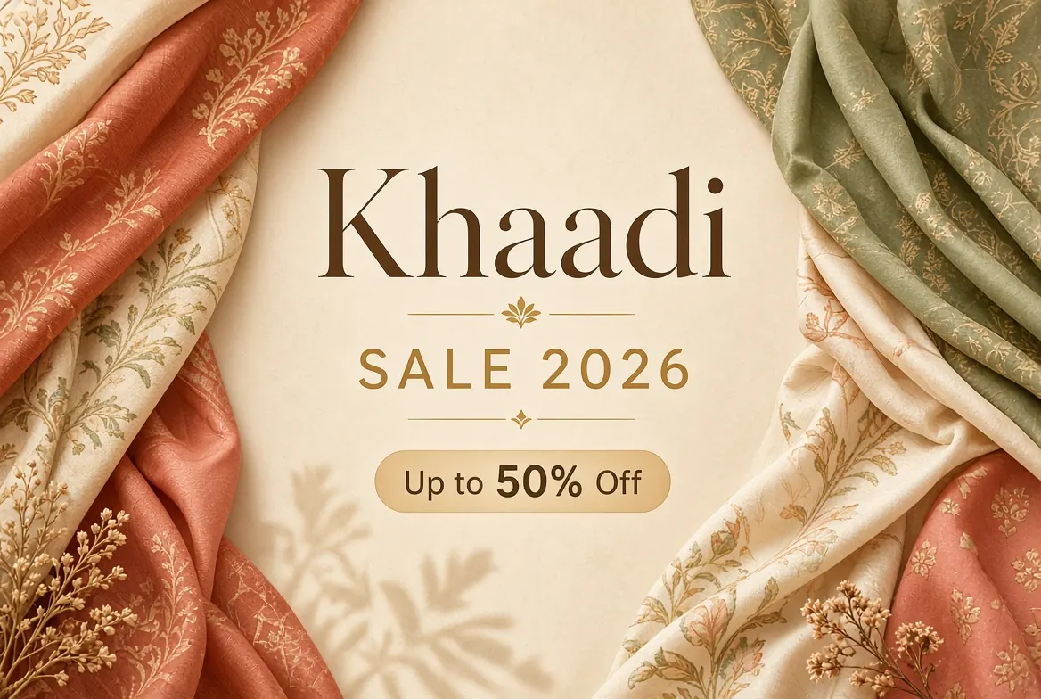 Khaadi sale 2026 up to 50 percent off on lawn and unstitched suits in Pakistan