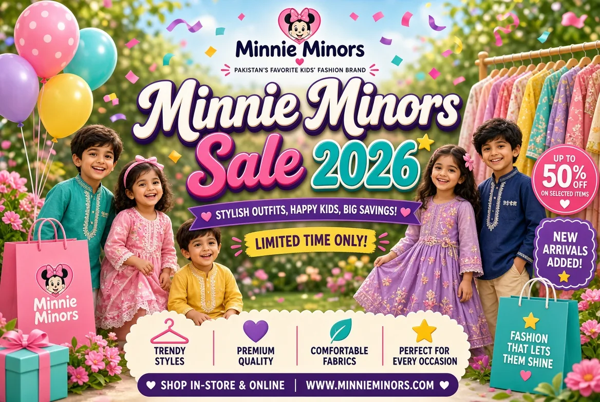 Minnie Minors sale 2026 up to 50% off girls, boys and infant kids clothing in Pakistan