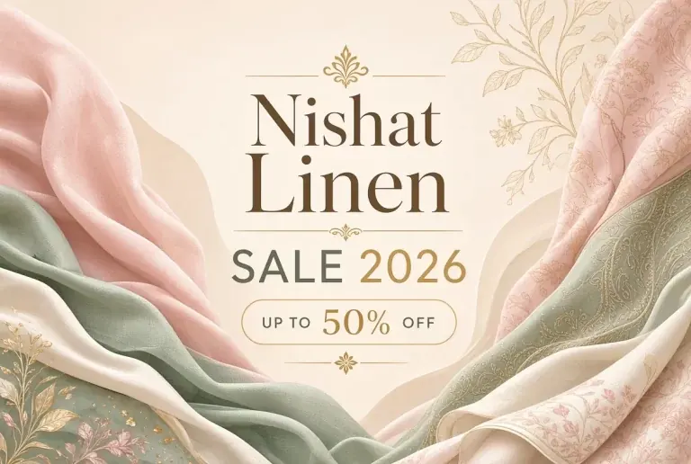 Nishat Linen sale 2026 up to 50 percent off on lawn and linen suits in Pakistan