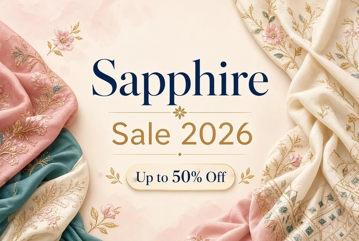 Sapphire sale 2026 up to 50 percent off on lawn, pret and unstitched suits in Pakistan
