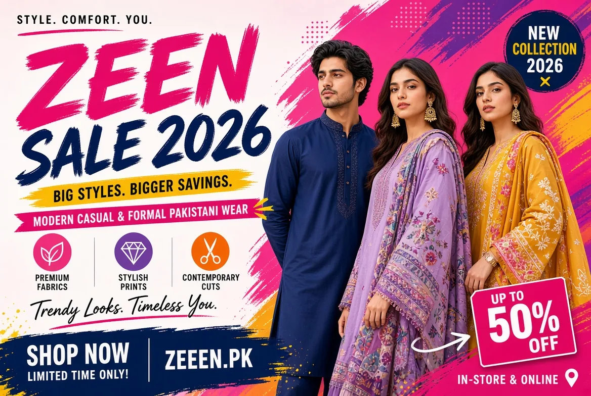 Zeen sale 2026 discounts on cardigans, shawls, mufflers and unstitched in Pakistan