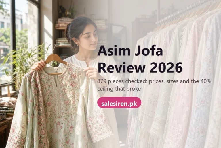 Racks of embroidered luxury lawn and festive suits in a bright Pakistani boutique