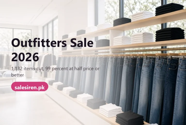Outfitters sale 2026 discounts on tees, jeans, trousers and outerwear in Pakistan