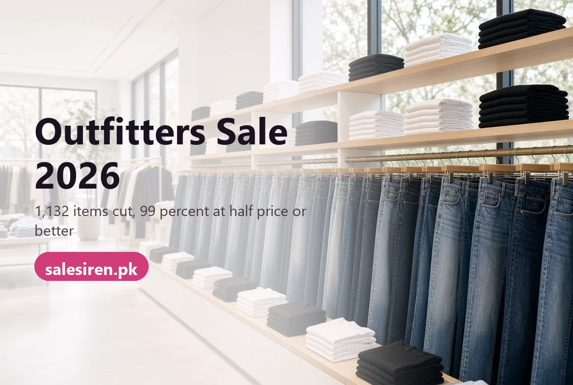 Outfitters sale 2026 discounts on tees, jeans, trousers and outerwear in Pakistan