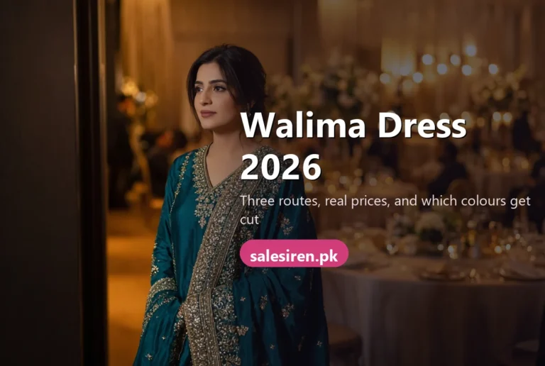 Walima dress in ivory and antique gold with a heavy dupatta at an evening walima reception