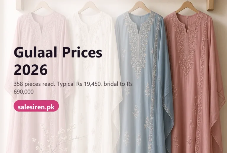 Gulaal price bands across unstitched lawn, luxury chiffon, wedding formals and bridal couture
