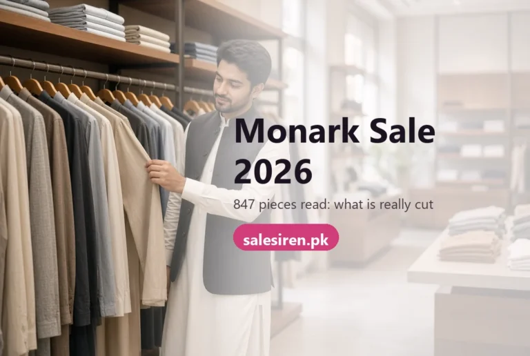 Monark sale 2026 discounts measured across shirts, polos, suits and jackets in Pakistan