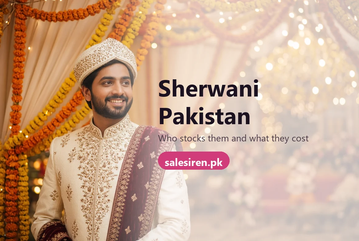 Groom in an off white embroidered sherwani with a gold turban standing at a baraat entrance