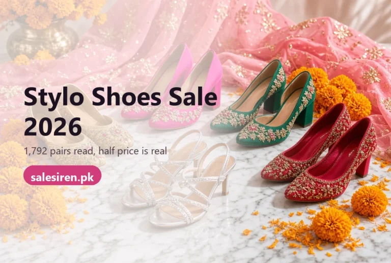 Stylo shoes sale prices, discount tiers and sizes measured across the full sale rail in Pakistan
