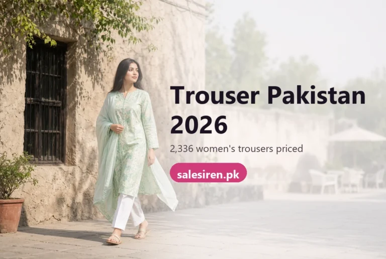 Trouser Pakistan guide: women's straight, wide leg and culotte trousers in white, black and beige folded on a shelf